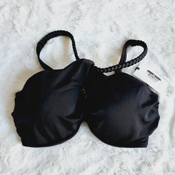 Shade & Shore Women's High Neck Braided Strap Bikini Top (34D) BT7-EA - Picture 2 of 4